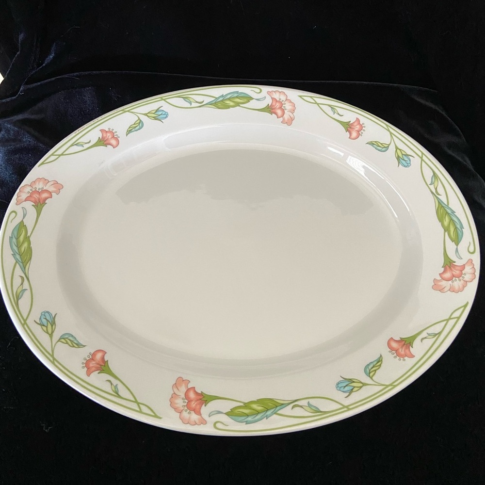 FIGGJO Norway Relieff Blue Floral Flower Serving Platter Norwegian Porcelain